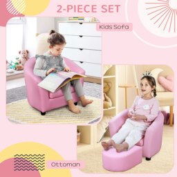 Rackhams Kids Mini Sofa Children Armchair with Ottoman for Bedroom Playroom Pink - thumbnail 4