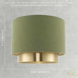 Rackhams Olive Green Linen Fabric Pendant Shade with Brushed Gold Metal Ring - thumbnail 6