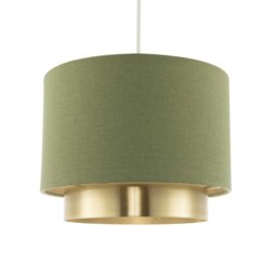 Rackhams Olive Green Linen Fabric Pendant Shade with Brushed Gold Metal Ring - thumbnail 2