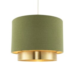 Rackhams Olive Green Linen Fabric Pendant Shade with Brushed Gold Metal Ring - thumbnail 1
