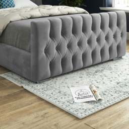 Rackhams Parma Wide Curved Winged Upholstered Soft Velvet Bed Frame - Grey - Blue - Super king - thumbnail 4