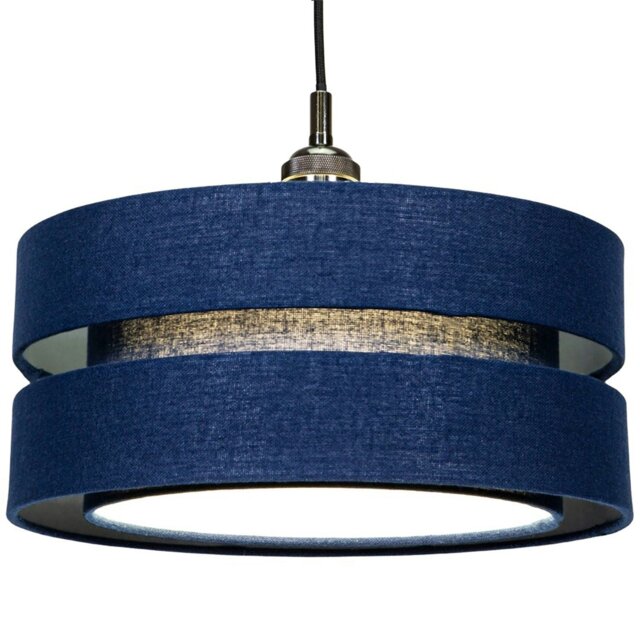 "Rackhams Modern 14"" Midnight Blue Linen Fabric Triple Tier Ceiling Pendant Lamp Shade" - image 1