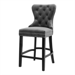 Rackhams Dining Bar Chairs Wooden Velvet Buttoned Bar Stool - 2 Chairs - Grey - thumbnail 5