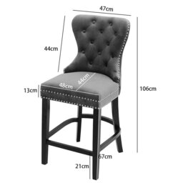 Rackhams Dining Bar Chairs Wooden Velvet Buttoned Bar Stool - 2 Chairs - Grey - thumbnail 4