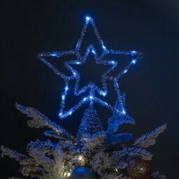 Rackhams 28cm Battery Powered Silver Christmas Star Tree Topper with Blue Multi-Action LEDs - thumbnail 6