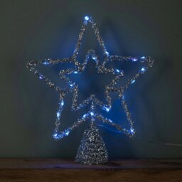Rackhams 28cm Battery Powered Silver Christmas Star Tree Topper with Blue Multi-Action LEDs - thumbnail 4