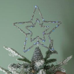 Rackhams 28cm Battery Powered Silver Christmas Star Tree Topper with Blue Multi-Action LEDs - thumbnail 3