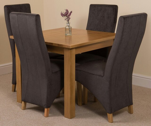 Rackhams Oslo 90 x 90cm Small Square Oak Dining Set with Lola Fabric Chairs - 1 - 4 chairs - Black - image 1