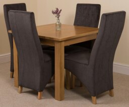 Rackhams Oslo 90 x 90cm Small Square Oak Dining Set with Lola Fabric Chairs - 1 - 4 chairs - Black - thumbnail 1