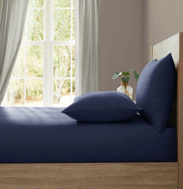 Rackhams 'Pure Washed Linen' Fitted Sheet - Navy - Single - image 1