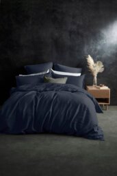 Rackhams 'Pure Washed Linen' Fitted Sheet - Navy - Single - thumbnail 2