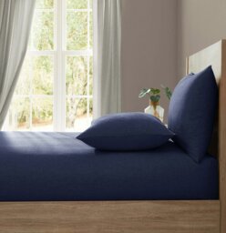 Rackhams 'Pure Washed Linen' Fitted Sheet - Navy - Single