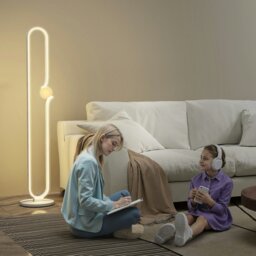 Rackhams Dimmable LED Floor Lamp with Glass Night Light, Foot Switch, White - White - Yes - Metal, plastic, glass - thumbnail 1