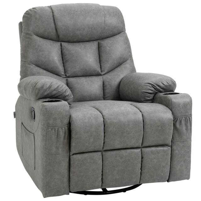 Rackhams Thick Padded Faux Leather Recliner Armchair - Light Grey - image 1