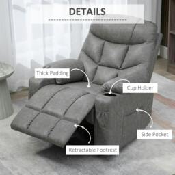 Rackhams Thick Padded Faux Leather Recliner Armchair - Light Grey - thumbnail 6