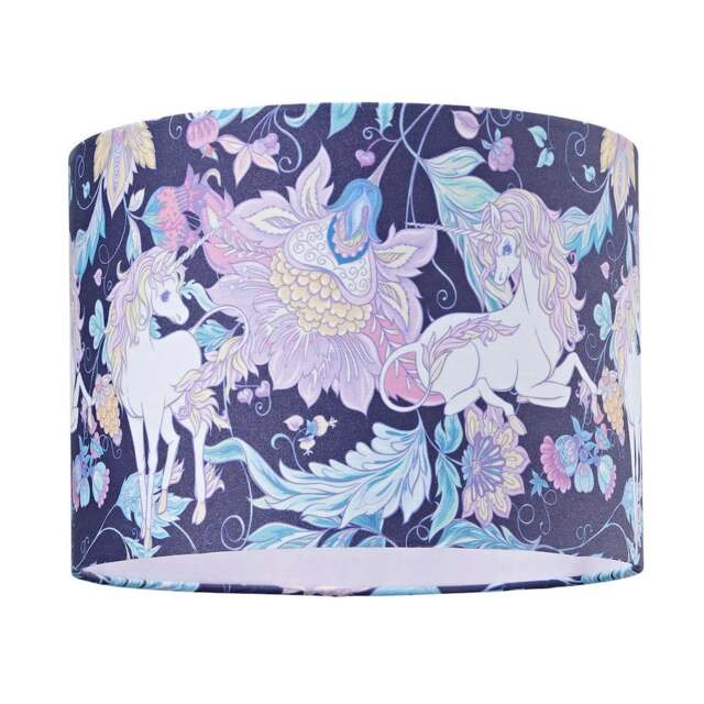 "Rackhams Feminine Purple & Pink Cotton 10"" Shade with Elegant Unicorns and Green Flowers" - image 1