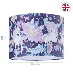 "Rackhams Feminine Purple & Pink Cotton 10"" Shade with Elegant Unicorns and Green Flowers" - thumbnail 6