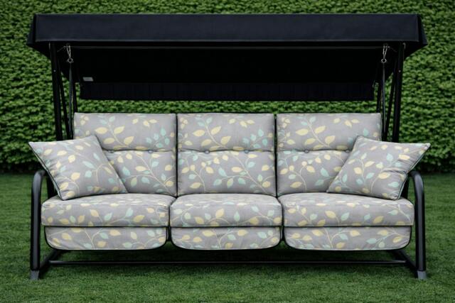 Rackhams REPLACEMENT CUSHION ONLY Vienna Deluxe 3 Seater Garden Hammock (Pattern options available) - Country Teal (Black Frame) - 153cm (H) x 140cm (W) X 121cm (D) - image 1