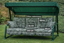 Rackhams REPLACEMENT CUSHION ONLY Vienna Deluxe 3 Seater Garden Hammock (Pattern options available) - Country Teal (Black Frame) - 153cm (H) x 140cm (W) X 121cm (D) - thumbnail 3