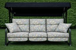 Rackhams REPLACEMENT CUSHION ONLY Vienna Deluxe 3 Seater Garden Hammock (Pattern options available) - Country Teal (Black Frame) - 153cm (H) x 140cm (W) X 121cm (D) - thumbnail 1