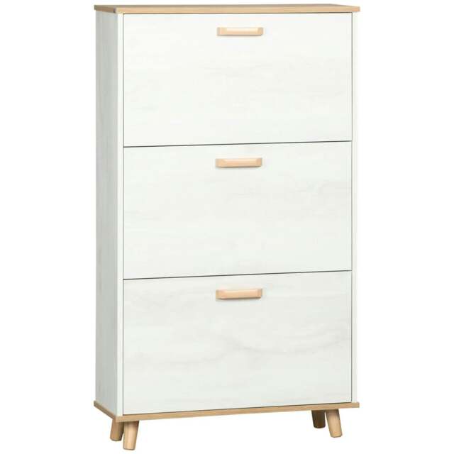 Rackhams Narrow Shoe Cabinet, Slim Shoe Storage Cabinet with 3 Flip Drawers and Adjustable Shelves, 12 Pair of Shoes Organizer, Cream White - image 1