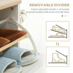 Rackhams Narrow Shoe Cabinet, Slim Shoe Storage Cabinet with 3 Flip Drawers and Adjustable Shelves, 12 Pair of Shoes Organizer, Cream White - thumbnail 6