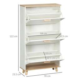 Rackhams Narrow Shoe Cabinet, Slim Shoe Storage Cabinet with 3 Flip Drawers and Adjustable Shelves, 12 Pair of Shoes Organizer, Cream White - thumbnail 3