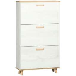 Rackhams Narrow Shoe Cabinet, Slim Shoe Storage Cabinet with 3 Flip Drawers and Adjustable Shelves, 12 Pair of Shoes Organizer, Cream White - thumbnail 1