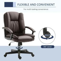 Rackhams Office Chair, Computer Desk Chair, PU Leather Mid Back Executive Chair with Adjustable Height and Swivel Rolling Wheels for Home Study, Brown - thumbnail 6