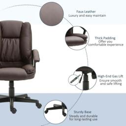 Rackhams Office Chair, Computer Desk Chair, PU Leather Mid Back Executive Chair with Adjustable Height and Swivel Rolling Wheels for Home Study, Brown - thumbnail 4