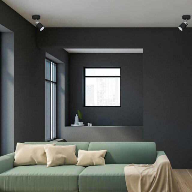 Rackhams Joker Hand Made Ceiling Lamp In Matt Black With Striking Chrome Detail Featuring Minmalistic Slender Cylinder Shades - image 1
