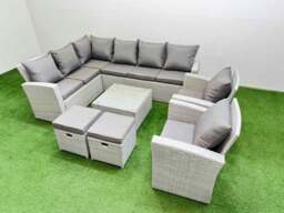 Rackhams Outdoor Rattan Garden Furniture Set 10 Seater Corner Sofa Sets with Square Coffee Table Chair 2 Small Footstool Light Grey Mixed - thumbnail 2