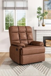 Rackhams Brown Checkered Faux Leather Upholstered Recliner Armchair - Brown