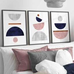 Rackhams Navy Blue, Blush & Copper Textured Geometric Framed Wall Art - 42x59cm (A2) - Oak - thumbnail 2