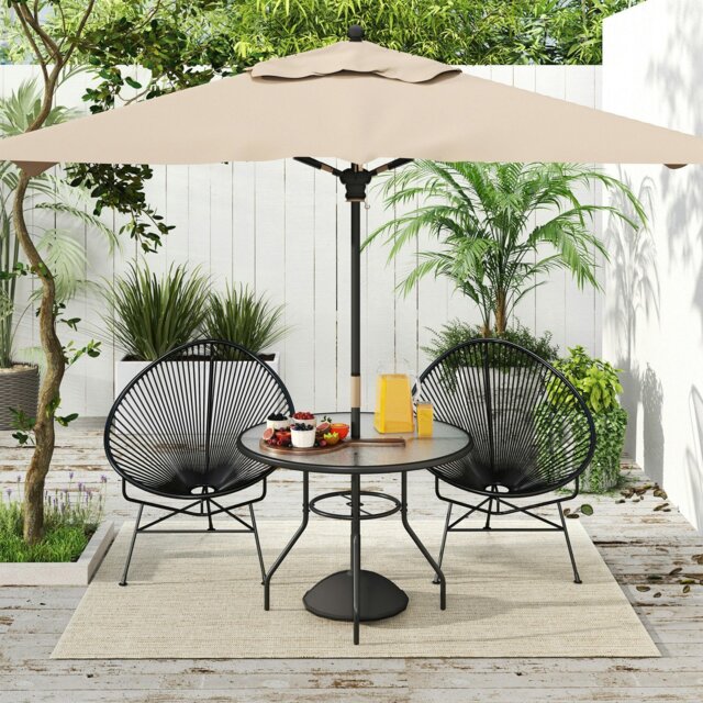 Rackhams Outdoor Round Dining Table Tempered Glass Top w/ Parasol Hole 100cm - image 1