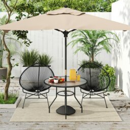 Rackhams Outdoor Round Dining Table Tempered Glass Top w/ Parasol Hole 100cm - thumbnail 1