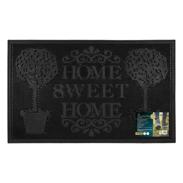 Rackhams Home Sweet Home Scraper Rubber Pin Doormat, 45x75cm, Black - image 1