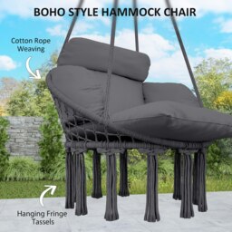 Rackhams Hammock Chair, Boho Hanging Swing Chair with Cushion, Dark Grey - 80 x 60 x 40 cm - Hammock Chair - Cream White - thumbnail 5
