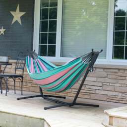 Rackhams Double Cotton Hammock with Stand (250cm) - Watermelon - thumbnail 2
