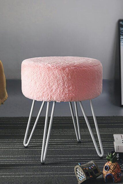 Rackhams Soft Fluffy Pink Low Chair Dressing Footstool with Metal Leg - Pink - image 1