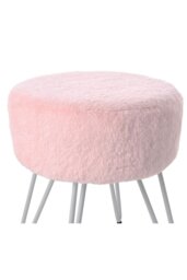 Rackhams Soft Fluffy Pink Low Chair Dressing Footstool with Metal Leg - Pink - thumbnail 5