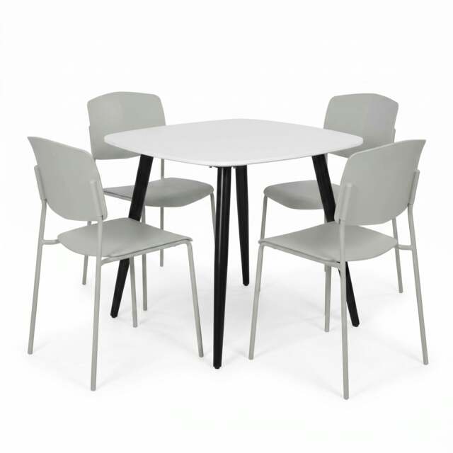 Rackhams Aspen Dining Set - White Square Table & 4 Academy Dining Chairs - Grey - image 1