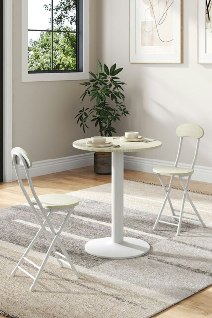 Rackhams 3pcs Round Table and 2 Chairs Set Indoor Outdoor Bistro Kitchen Dining Set Furniture - White - image 1