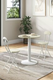 Rackhams 3pcs Round Table and 2 Chairs Set Indoor Outdoor Bistro Kitchen Dining Set Furniture - White