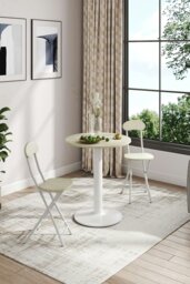 Rackhams 3pcs Round Table and 2 Chairs Set Indoor Outdoor Bistro Kitchen Dining Set Furniture - White - thumbnail 2