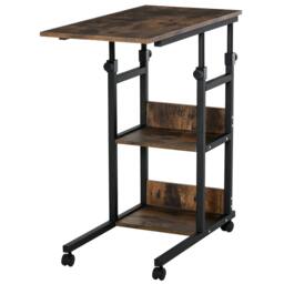 Rackhams C-Shaped Side Table Industrial Mobile Rolling End Desk with 3-Tier Storage Shelving, Adjustable Height, Wheels - thumbnail 1