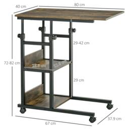 Rackhams C-Shaped Side Table Industrial Mobile Rolling End Desk with 3-Tier Storage Shelving, Adjustable Height, Wheels - thumbnail 3