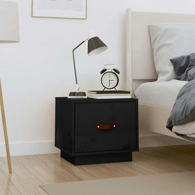 Rackhams Bedside Cabinet Black 40x34x35 cm Solid Wood Pine