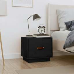 Rackhams Bedside Cabinet Black 40x34x35 cm Solid Wood Pine