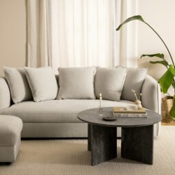 Rackhams Vega Round Coffee Table with Marron Marble Top 90cm - 1 - Marron Marble - Grey - thumbnail 3